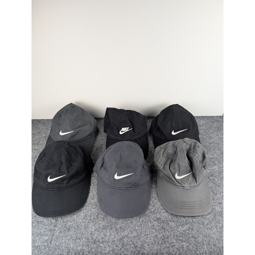 Lot of 6 Nike Hat Cap Strap Back Running Black Gray Child Toddler Lightweight